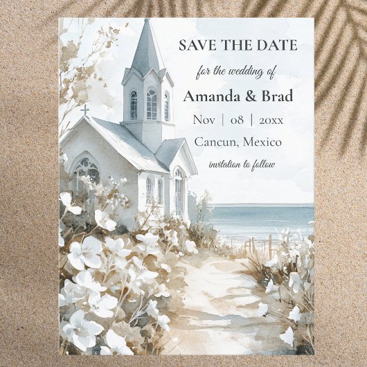 Watercolor Destination Beach Wedding Save the Date シーズンポストカード