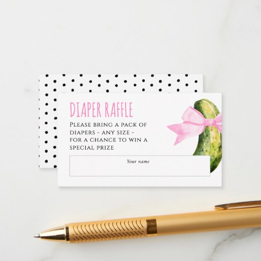 Watercolor Dill Pickle Baby Shower Diaper Raffle エンクロージャーカード (正面/裏面インサイチュ)