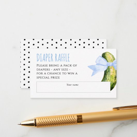 Watercolor Dill Pickle Baby Shower Diaper Raffle エンクロージャーカード (正面/裏面インサイチュ)