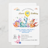 Watercolor Dino Birthday Party 招待状 (正面/裏面)