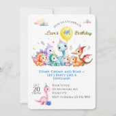 Watercolor Dino Birthday Party 招待状 (正面)