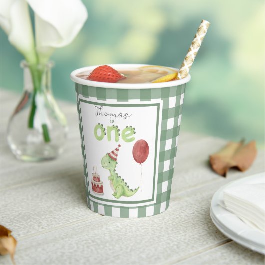 Watercolor Dinosaur 1st birthday 紙コップ (インサイチュ)