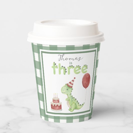 Watercolor Dinosaur 3rd birthday 紙コップ (正面)