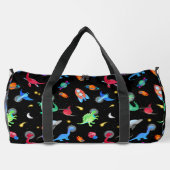 Watercolor Dinosaur Astronauts In Space Black ダッフルバッグ (裏面)