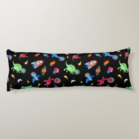 Watercolor Dinosaur Astronauts In Space Black ボディピロー (裏面)