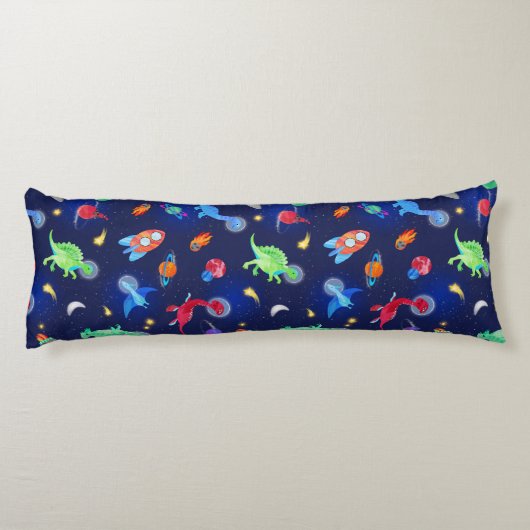 Watercolor Dinosaur Astronauts In Space Blue ボディピロー (裏面)