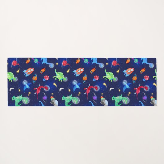 Watercolor Dinosaur Astronauts In Space Blue ヨガマット (裏面(横))