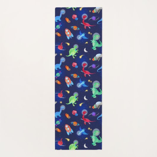 Watercolor Dinosaur Astronauts In Space Blue ヨガマット (裏面)
