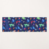Watercolor Dinosaur Astronauts In Space Blue ヨガマット (正面(横))