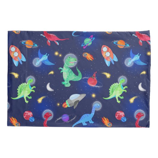 Watercolor Dinosaur Astronauts In Space Blue 枕カバー (裏面)