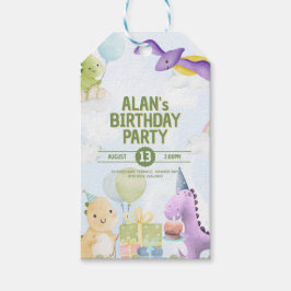 Watercolor Dinosaur Birthday Invites ギフトタグ