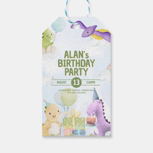 Watercolor Dinosaur Birthday Invites ギフトタグ (裏面)