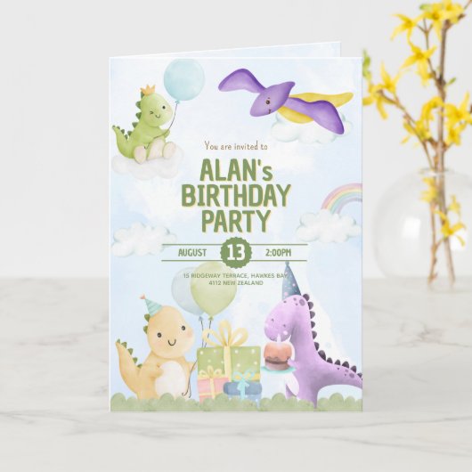 Watercolor Dinosaur Birthday Invites Greeting Card カード (黄色い花)