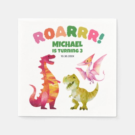 Watercolor Dinosaur Dig Cute Dino Kids Birthday スタンダードカクテルナプキン (正面)