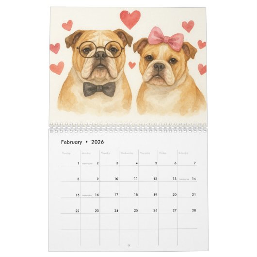 Watercolor Dog Calendar カレンダー (2月 2026)