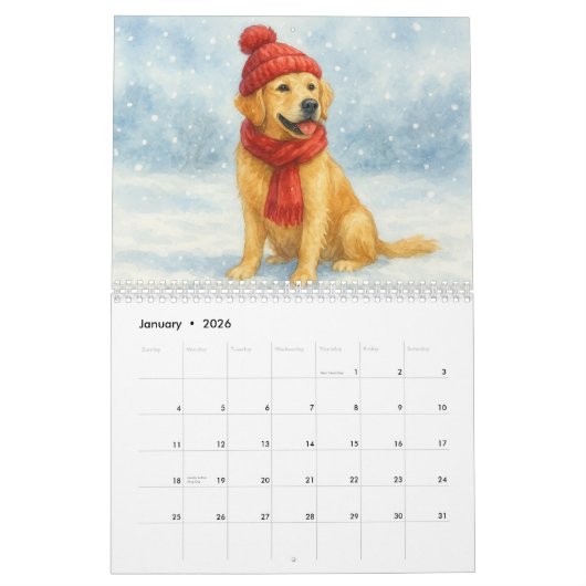 Watercolor Dog Calendar カレンダー (1月 2026)