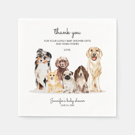 Watercolor Dog Cute Thank you baby shower スタンダードカクテルナプキン (正面)