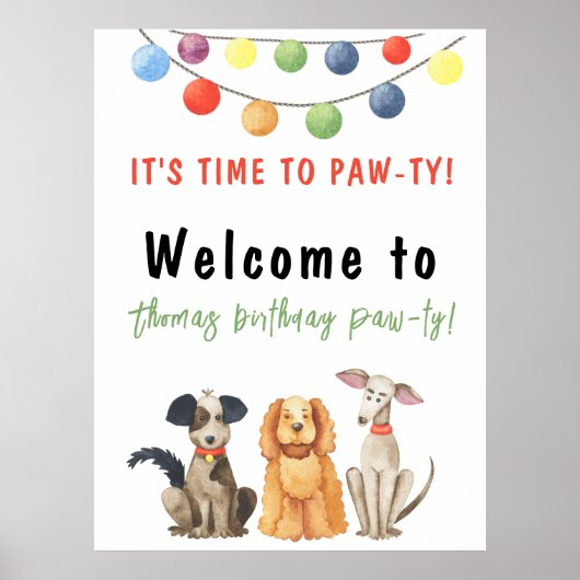 Watercolor Dog Kids Birthday ポスター (正面)