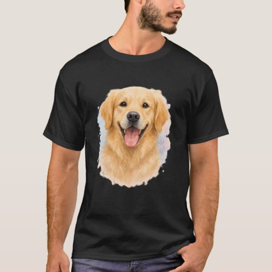 Watercolor Dog Portrait T-Shirt | Golden Retriever Tシャツ (正面)