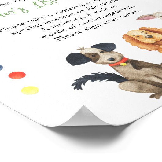 Watercolor DOG Time Capsule 1st birthday ポスター (角)