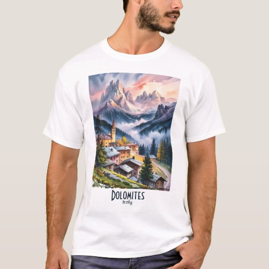 Watercolor Dolomites Italy Alps Mountains Custom  Tシャツ (正面)