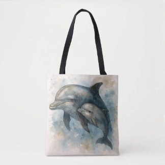 Watercolor Dolphin and Calf Tote Bag トートバッグ