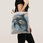 Watercolor Dolphin and Calf Tote Bag トートバッグ (クローズアップ)