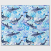 watercolor dolphin fish seamless pattern ラッピングペーパー (フラット)