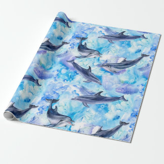 watercolor dolphin fish seamless pattern ラッピングペーパー