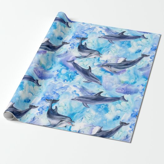 watercolor dolphin fish seamless pattern ラッピングペーパー (アンロールド)