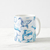 watercolor dolphin fish seamless pattern, dolphin コーヒーマグカップ (正面右)