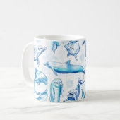 watercolor dolphin fish seamless pattern, dolphin コーヒーマグカップ (正面左)