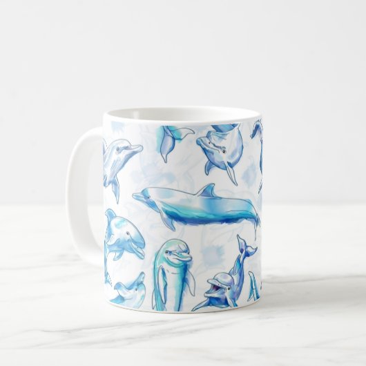 watercolor dolphin fish seamless pattern, dolphin  コーヒーマグカップ (正面左)