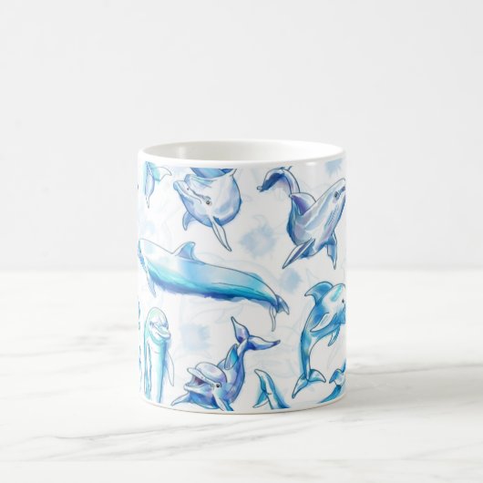 watercolor dolphin fish seamless pattern, dolphin  コーヒーマグカップ (中央)
