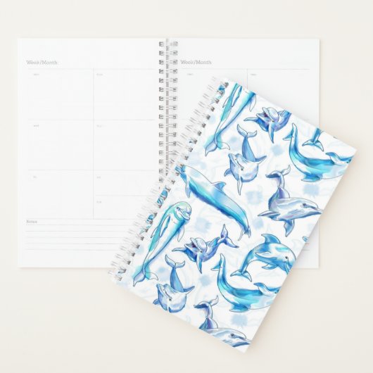 watercolor dolphin fish seamless pattern, dolphin  プランナー手帳 (ディスプレー)