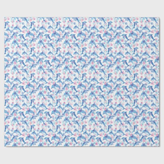 Watercolor Dolphin Floral ラッピングペーパー (フラット)