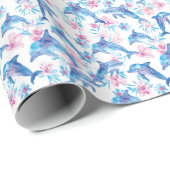 Watercolor Dolphin Floral ラッピングペーパー (ロールコーナー)