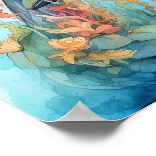 Watercolor dolphins art print ポスター (角)