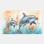 Watercolor dolphins art print 長方形シール (正面)
