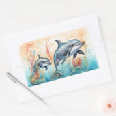 Watercolor dolphins art print 長方形シール (封筒)