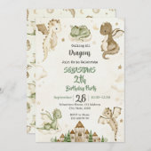 Watercolor Dragon Birthday Party Invitation 招待状 (正面/裏面)