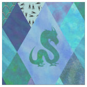 Watercolor Dragon Patchwork Quilt in Blue Green ファブリック (クローズアップ)