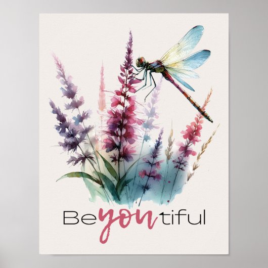 Watercolor Dragonfly Beyoutiful Inspirational Art ポスター (正面)