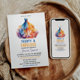 Watercolor Dress 30th Birthday Elegant & Feminine  招待状