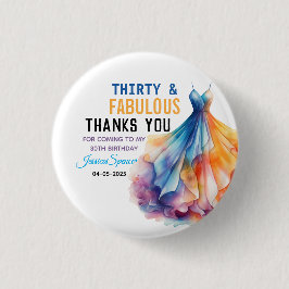 Watercolor Dress 30th Birthday Elegant & Feminine  缶バッジ