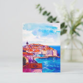 Watercolor Dubrovnik Retro Old Town Travel ポストカード (スタンド正面)