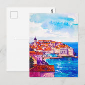 Watercolor Dubrovnik Retro Old Town Travel ポストカード (正面/裏面)