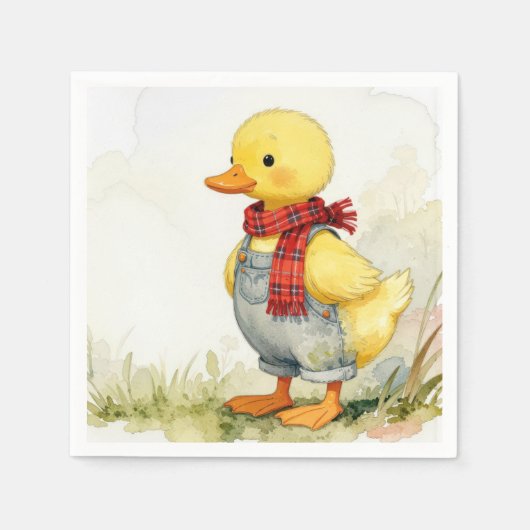 Watercolor Duck In Overalls スタンダードカクテルナプキン (正面)