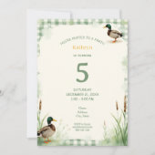 Watercolor Duck Teal, Yellow First Birthday Party 招待状 (正面)