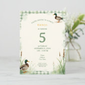 Watercolor Duck Teal, Yellow First Birthday Party 招待状 (スタンド正面)